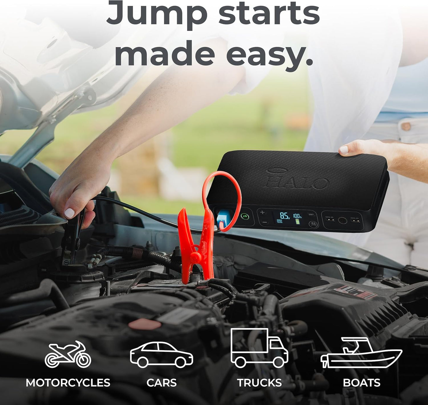 Bolt Air 58830 Portable Car Battery Jump Starter | 100 PSI Air Compressor, 58.8Wh USB Power Bank, Emergency Floodlight & Charger, Jumps Cars Suvs & Trucks, Inflates Tires, TSA Approved — Black