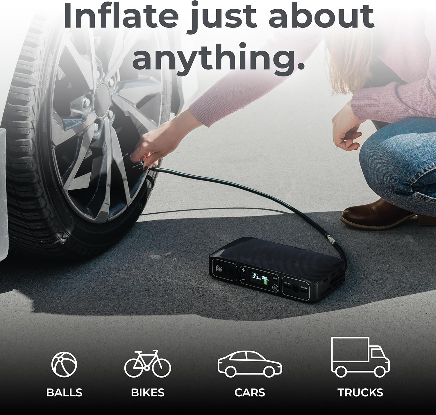 Bolt Air 58830 Portable Car Battery Jump Starter | 100 PSI Air Compressor, 58.8Wh USB Power Bank, Emergency Floodlight & Charger, Jumps Cars Suvs & Trucks, Inflates Tires, TSA Approved — Black