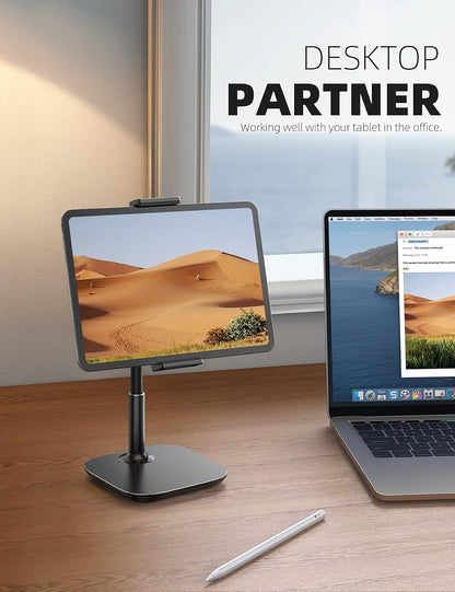 Tablet Stand Holder, Gooseneck Tablet Mount - 2.5Lb Heavy Duty Base Adjustable Desktop Stand with 360 Degree Rotating for 4.7-13" Tablets, Ipad Pro 12.9 Air Mini, Fire, Kindle, Tabs, Black