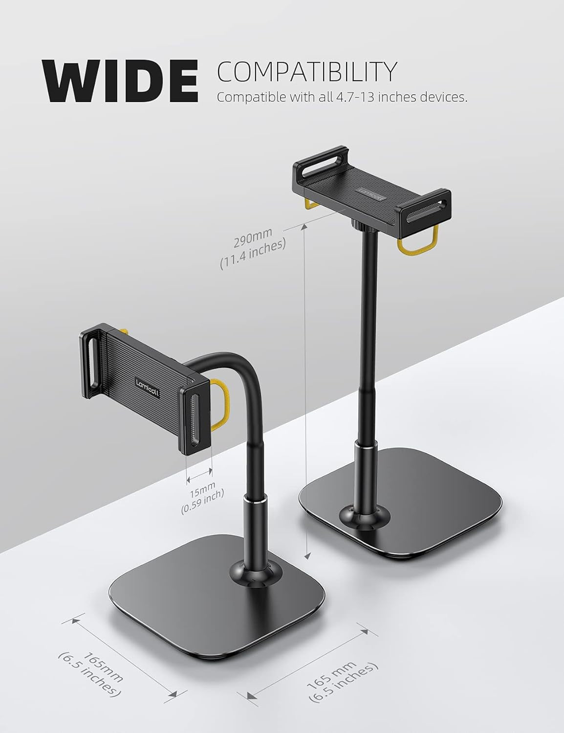 Tablet Stand Holder, Gooseneck Tablet Mount - 2.5Lb Heavy Duty Base Adjustable Desktop Stand with 360 Degree Rotating for 4.7-13" Tablets, Ipad Pro 12.9 Air Mini, Fire, Kindle, Tabs, Black