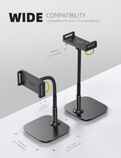 Tablet Stand Holder, Gooseneck Tablet Mount - 2.5Lb Heavy Duty Base Adjustable Desktop Stand with 360 Degree Rotating for 4.7-13" Tablets, Ipad Pro 12.9 Air Mini, Fire, Kindle, Tabs, Black