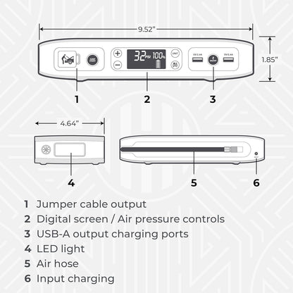 Bolt Air 58830 Portable Car Battery Jump Starter | 100 PSI Air Compressor, 58.8Wh USB Power Bank, Emergency Floodlight & Charger, Jumps Cars Suvs & Trucks, Inflates Tires, TSA Approved — Black
