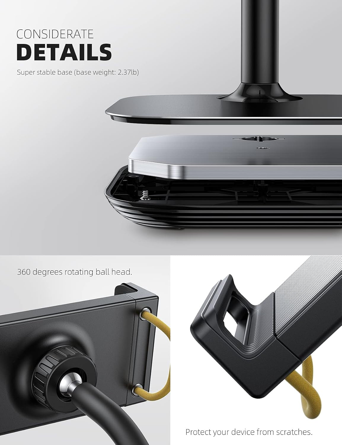 Tablet Stand Holder, Gooseneck Tablet Mount - 2.5Lb Heavy Duty Base Adjustable Desktop Stand with 360 Degree Rotating for 4.7-13" Tablets, Ipad Pro 12.9 Air Mini, Fire, Kindle, Tabs, Black