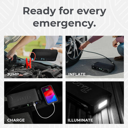 Bolt Air 58830 Portable Car Battery Jump Starter | 100 PSI Air Compressor, 58.8Wh USB Power Bank, Emergency Floodlight & Charger, Jumps Cars Suvs & Trucks, Inflates Tires, TSA Approved — Black